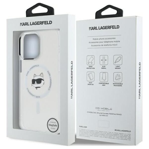 Karl Lagerfeld Karl Lagerfeld KLHMP13XHLSCHH iPhone 13   Pro Max 6.7" biały/white hardcase IML Metal Choupette Head MagSafe