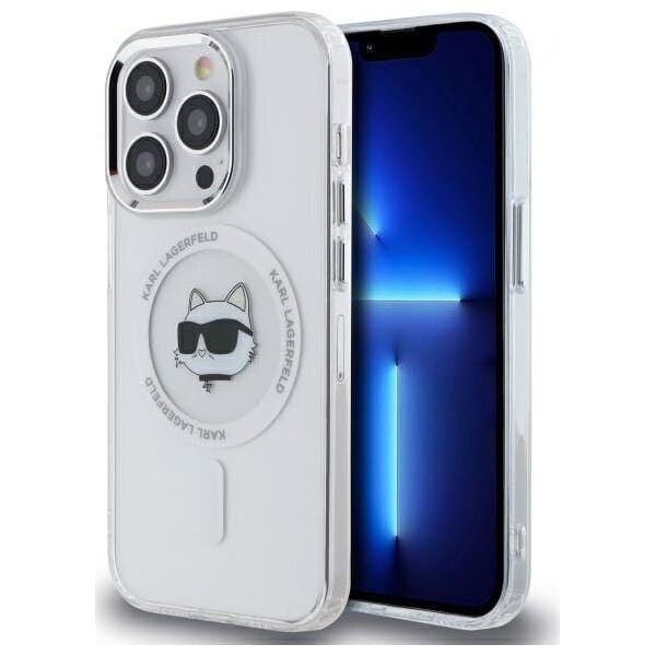 Karl Lagerfeld Karl Lagerfeld KLHMP13LHLSCHH iPhone 13   Pro 6.1" biały/white hardcase IML Metal Choupette Head MagSafe