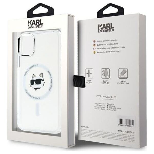 Karl Lagerfeld Karl Lagerfeld KLHMN61HLSCHH iPhone 11    / Xr 6.1" biały/white hardcase IML Metal Choupette Head MagSafe