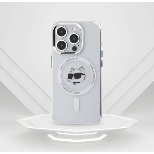 Karl Lagerfeld Karl Lagerfeld KLHMP15LHLSCHH iPhone 15   Pro 6.1" biały/white hardcase IML Metal Choupette Head MagSafe
