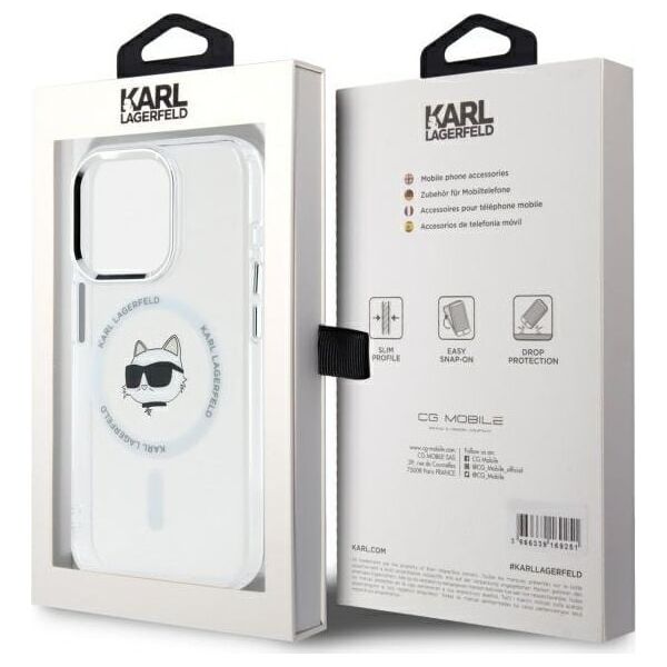 Karl Lagerfeld Karl Lagerfeld KLHMP15LHLSCHH iPhone 15   Pro 6.1" biały/white hardcase IML Metal Choupette Head MagSafe