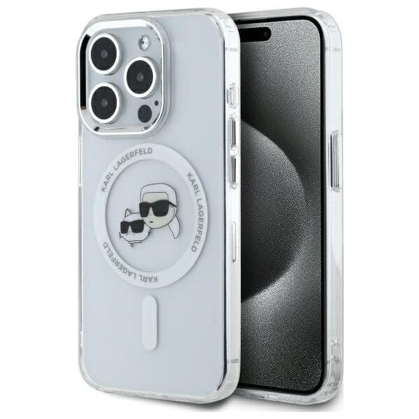 Karl Lagerfeld Karl Lagerfeld KLHMP15LHLSKCH iPhone 15   Pro 6.1" biały/white hardcase IML Metal Karl&Choupette Head MagSafe