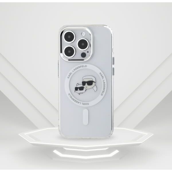 Karl Lagerfeld Karl Lagerfeld KLHMP15LHLSKCH iPhone 15   Pro 6.1" biały/white hardcase IML Metal Karl&Choupette Head MagSafe