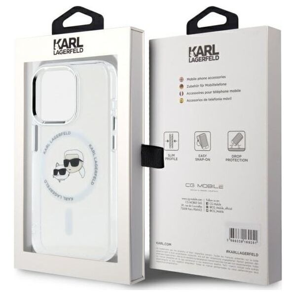 Karl Lagerfeld Karl Lagerfeld KLHMP15LHLSKCH iPhone 15   Pro 6.1" biały/white hardcase IML Metal Karl&Choupette Head MagSafe