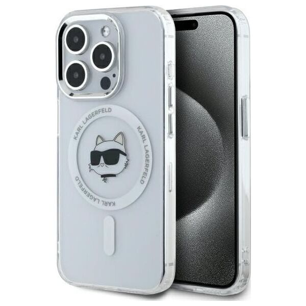 Karl Lagerfeld Karl Lagerfeld KLHMP15XHLSCHH iPhone 15   Pro Max 6.7" biały/white hardcase IML Metal Choupette Head MagSafe