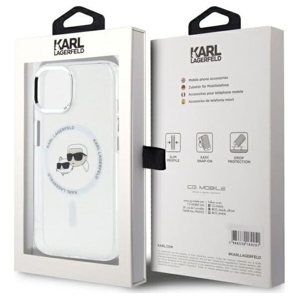 Karl Lagerfeld Karl Lagerfeld KLHMP15SHLSKCH iPhone 15   6.1" biały/white hardcase IML Metal Karl&Choupette Head MagSafe