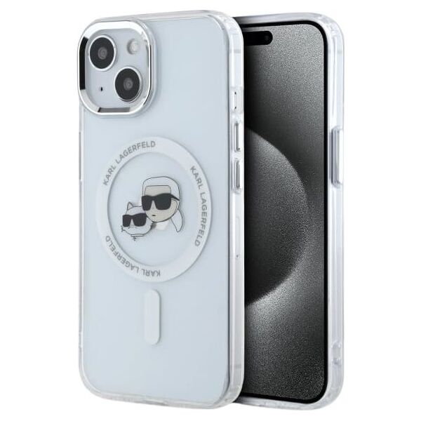 Karl Lagerfeld Karl Lagerfeld KLHMP15SHLSKCH iPhone 15   6.1" biały/white hardcase IML Metal Karl&Choupette Head MagSafe