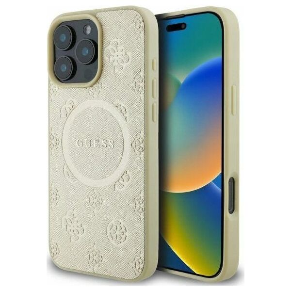 Guess GUHMP16LPSAPSMED iPhone 16 Pro 6.3" gold/gold hardcase Saffiano Peony Classic Logo MagSafe