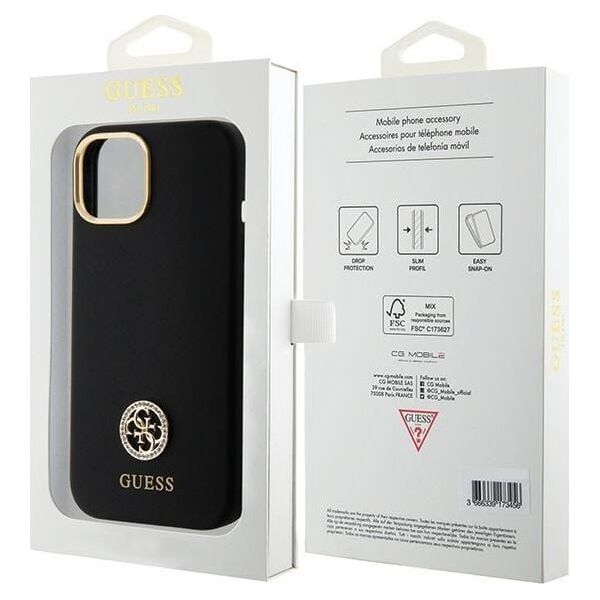 Guess GUHCP15SM4DGPK iPhone 15 / 14 / 13 6.1" czarny/black hardcase Silicone Logo Strass 4G