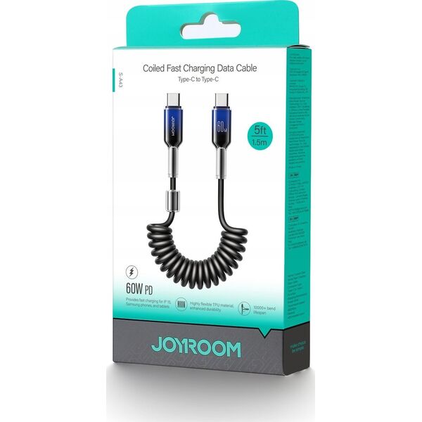 Kabel spiralny Joyroom S-A43 Crystal-Clear Series 60W USB-C / USB-C 1.5m czarny