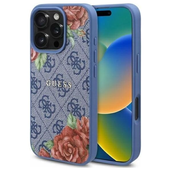 Guess GUHMP16SP4ROPEMCB iPhone 16 6.1"    niebieski/blue hardcase 4G Flowers Print MagSafe