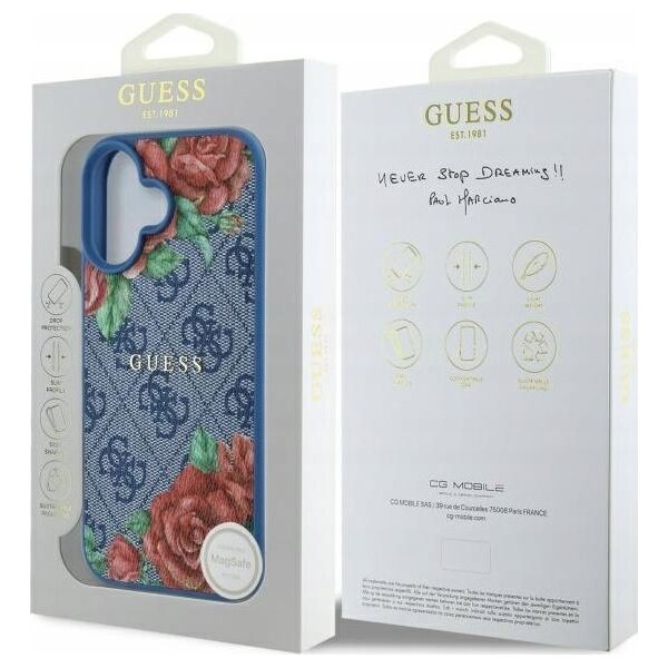Guess GUHMP16SP4ROPEMCB iPhone 16 6.1"    niebieski/blue hardcase 4G Flowers Print MagSafe