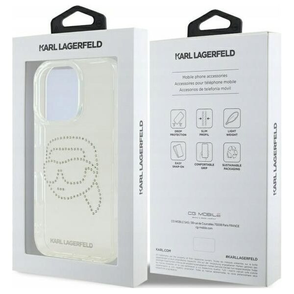 Karl Lagerfeld KLHCP16XHKHDCELT iPhone    16 Pro Max 6.9" przezroczysty/transparent hardcase IML Rhinestones Karl Head