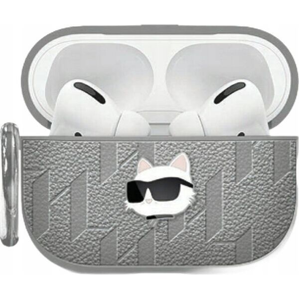 Etui Karl Lagerfeld Monogram Choupette Head do Apple AirPods 4 srebrny