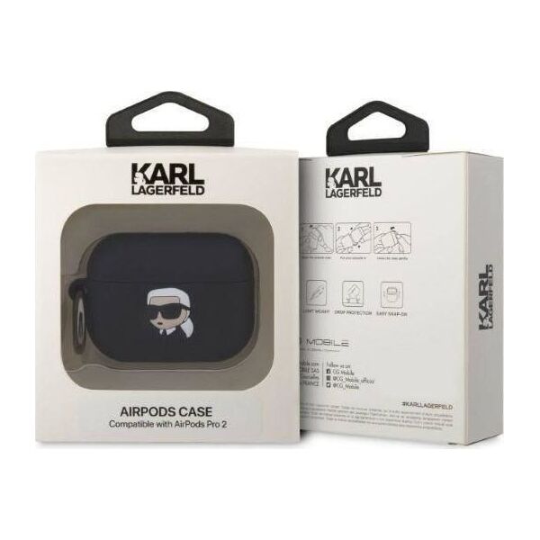 Karl Lagerfeld Etui Karl Lagerfeld KLAP2RUNIKK Apple AirPods Pro 2 cover czarny/black Silicone Karl Head 3D