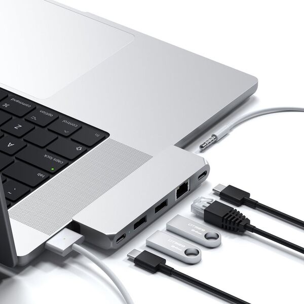 HUB USB Satechi Adapter HUB Satechi Pro Hub mini z podwójnym USB-C do Apple MacBook (2xUSB-C, 2x USB-A, Ethernet, jack port) (silver)