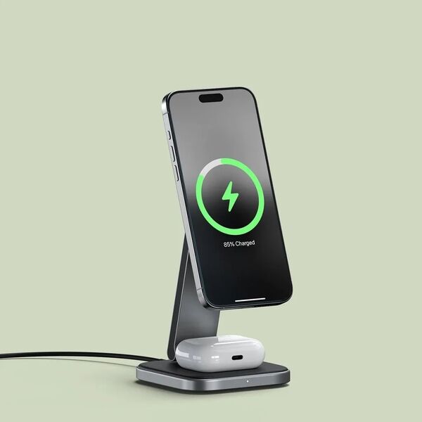 Ładowarka Satechi Ładowarka bezprzewodowa Satechi 2-in-1 Foldable Charging Stand Qi2 do dwóch urządzeń space gray