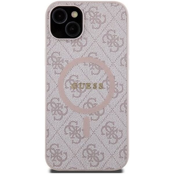 Guess Guess 4G Collection Leather Metal Logo MagSafe - Etui iPhone 15 Plus / 14 Plus (różowy)