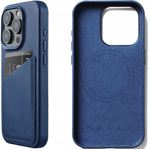 Troubadour Goods Limited Mujjo Full Leather Wallet Case - etui skórzane do iPhone 15 Pro kompatybilne z MagSafe (monaco blue)