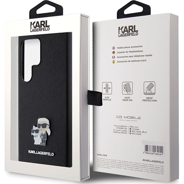 Karl Lagerfeld Etui Karl Lagerfeld KLHCS24SPSAKCMPK Samsung Galaxy S24 hardcase Saffiano Karl & Choupette Metal Pin czarny/black