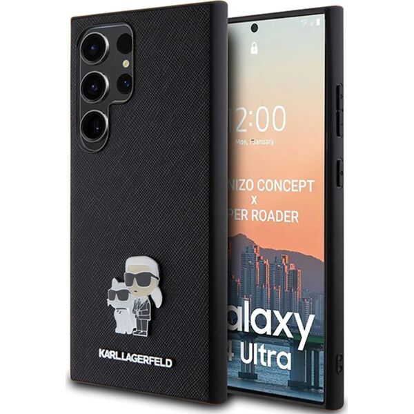 Karl Lagerfeld Etui Karl Lagerfeld KLHCS24SPSAKCMPK Samsung Galaxy S24 hardcase Saffiano Karl & Choupette Metal Pin czarny/black