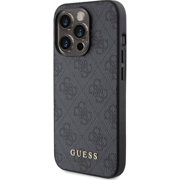 Guess Guess GUHCP15LG4GFGR iPhone 15 Pro 6.1" szary/grey hard case 4G Metal Gold Logo