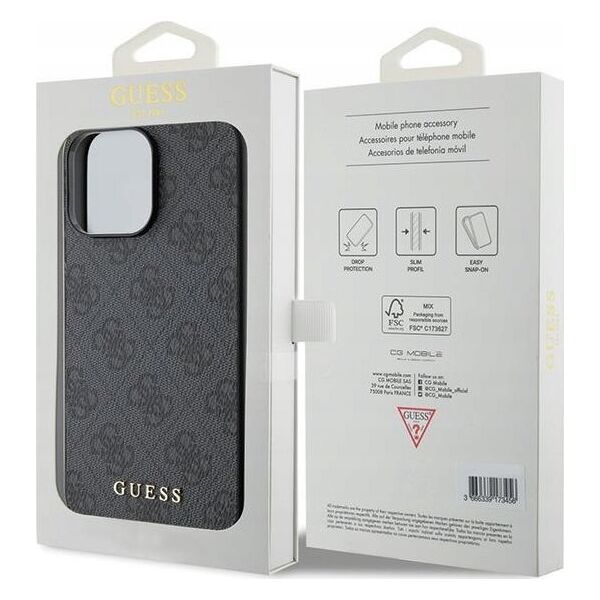 Guess Guess GUHCP15XG4GFGR iPhone 15 Pro Max 6.7" szary/grey hard case 4G Metal Gold Logo
