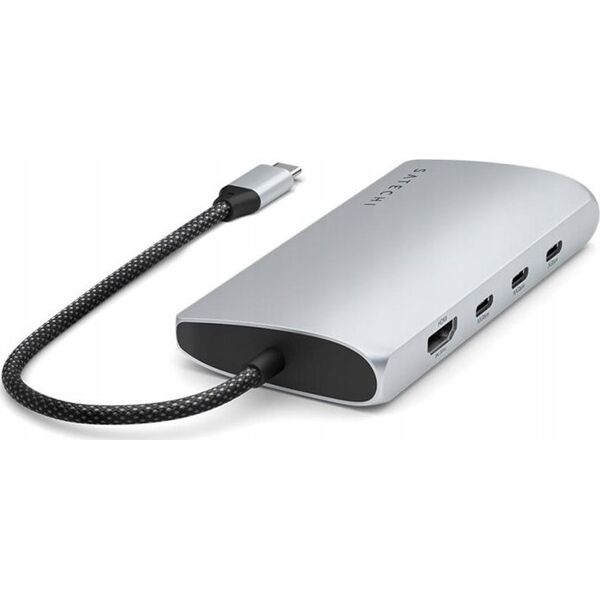 HUB USB Satechi Adapter Satechi USB-C Multiport 8K USB-C / USB-C, HDMI, 3xUSB-A 3.2 Gen 2 10Gbps, USB-A 3.2 Gen 1 5Gbps, SD/TF silver