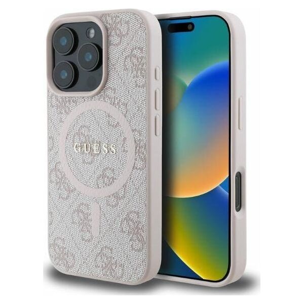 Guess Guess GUHMP16LG4GFRP iPhone 16 Pro 6.3" różowy/pink hardcase 4G Ring Classic Logo MagSafe