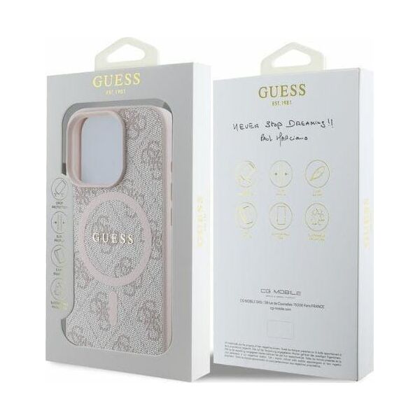 Guess Guess GUHMP16LG4GFRP iPhone 16 Pro 6.3" różowy/pink hardcase 4G Ring Classic Logo MagSafe