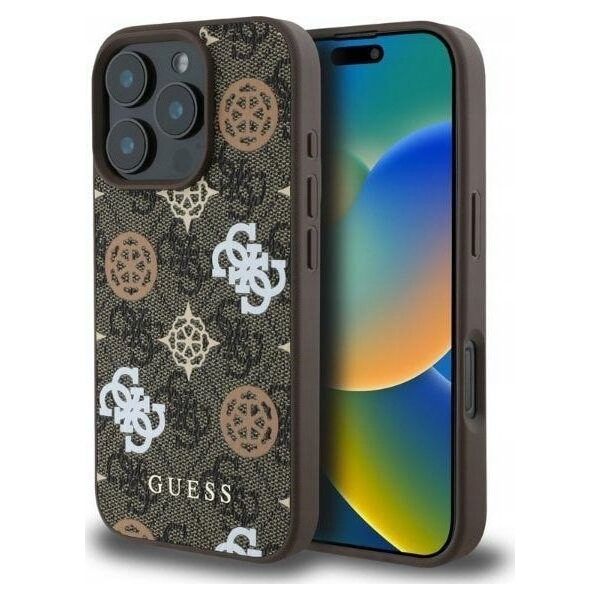 Guess GUESS futerał do IPHONE 16 Pro kompatybilny z MagSafe GUHMP16LP4PWPW (PU Peony on 4G Background) brązowy