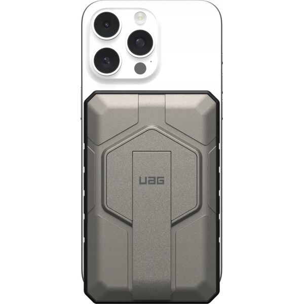Powerbank Baseus UAG Rugged 10K - powerbank 10000 mAh z podstawką, ładowanie bezprzewodowe 10W, kompatybilny z MagSafe, kabel w zestawie (black/titanium)