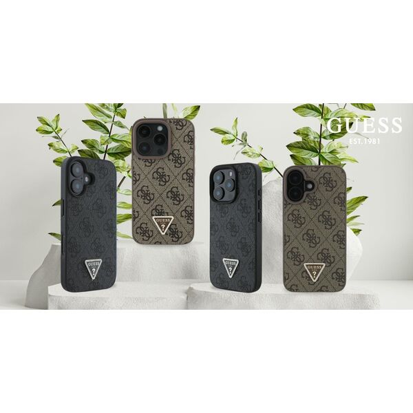 Guess Guess GUHCP16LP4TDPW iPhone 16 Pro 6.3" brązowy/brown hardcase Leather 4G Triangle Strass MagSafe
