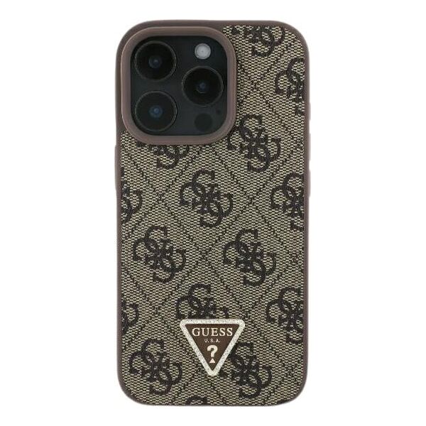 Guess Guess GUHCP16LP4TDPW iPhone 16 Pro 6.3" brązowy/brown hardcase Leather 4G Triangle Strass MagSafe