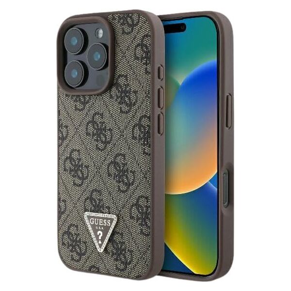Guess Guess GUHCP16LP4TDPW iPhone 16 Pro 6.3" brązowy/brown hardcase Leather 4G Triangle Strass MagSafe