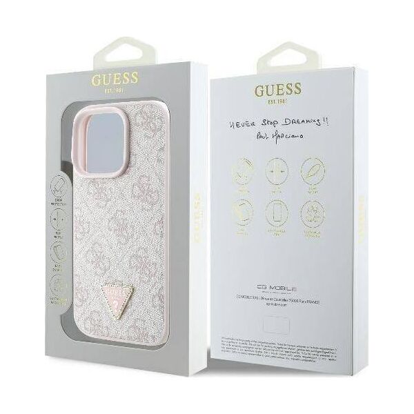 Guess Guess GUHCP16XP4TDPP iPhone 16 Pro Max 6.1" różowy/pink hardcase Leather 4G Triangle Strass MagSafe