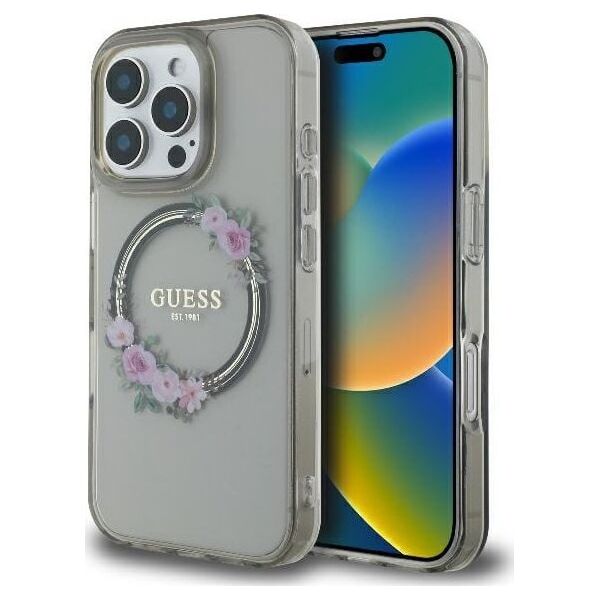Guess Guess GUHMP16LHFWFCK iPhone 16 Pro 6.3" czarny/black hardcase IML Flowers Wreath MagSafe