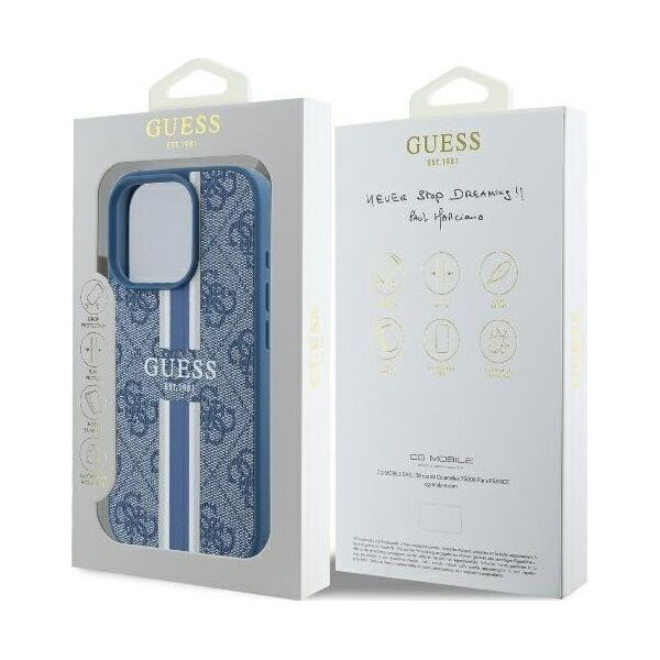 Guess Guess GUHMP16LP4RPSB iPhone 16 Pro 6.3" niebieski/blue hardcase 4G Printed Stripes MagSafe