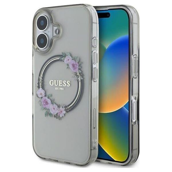 Guess Guess GUHMP16SHFWFCK iPhone 16 6.1" czarny/black hardcase IML Flowers Wreath MagSafe