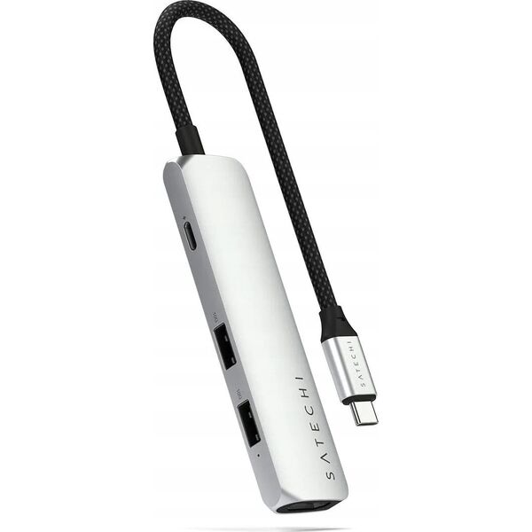 HUB Satechi 4-in-1 USB-C Slim Multiport Adapter 4K USB-C / 2xUSB-A, USB-C, 4K HDMI silver