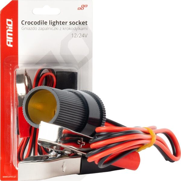 AMiO Adapter gniazda zapalniczki z wyjściem na krokodylki 12v 24v 100cm amio-03804