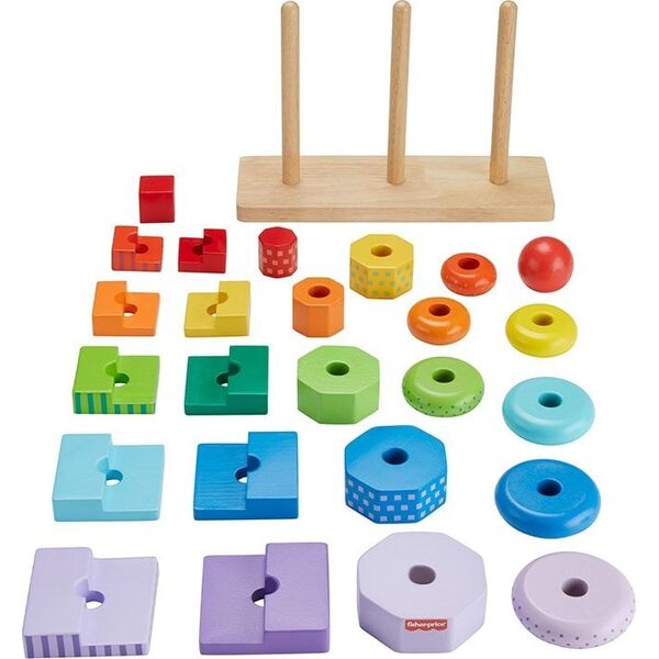 Fisher Price mediniai statymo bokšteliai (HXT76)