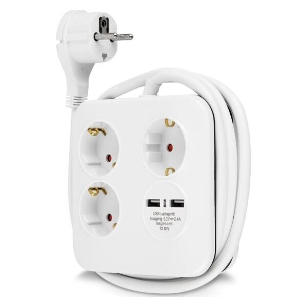 Πολύπριζο REV REV PowerQuad 3-πτυχής 2x USB λευκό