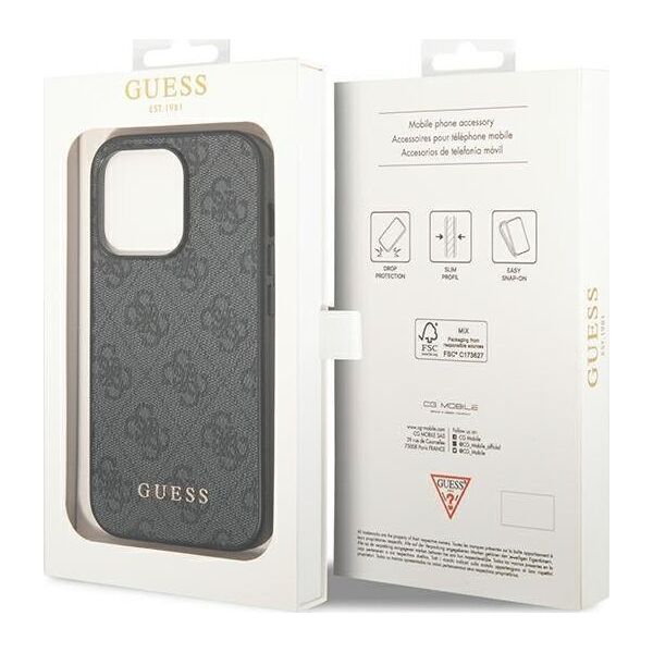 Guess Guess Etui Iphone 14 Pro Szary Metal Gold Logo