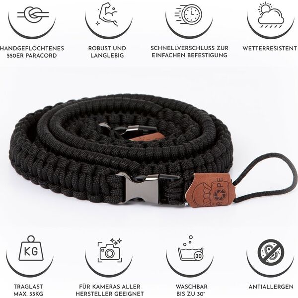JetWorld C-ROPE Λουράκι κάμερας Traveler από Paracord 100cm Silent Black λιανική