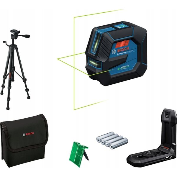BOSCH. ΣΤΑΥΡΩΤΟ LASER GLL 20-22 G ΠΡΑΣΙΝΟ + ΒΑΣΗ LB 10 + ΤΡΙΠΟΔΑΣ BT 150