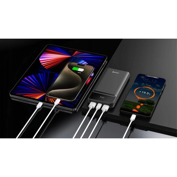SWISSTEN, Powerbank, POWER LINE II, Li-Pol, 5/9/12V, do �adowania telefon�w i innych urz�dze�, 22013948, 30000mAh, czarna