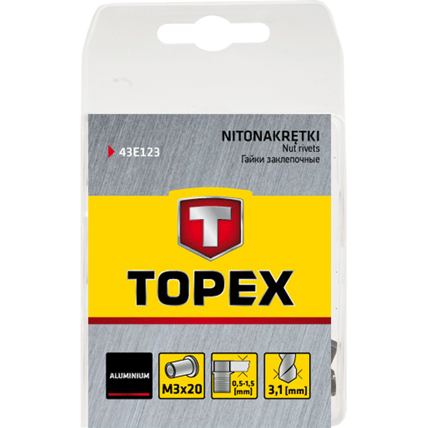 Topex Nitonakrętki aluminiowe M3 20szt. - 43E123