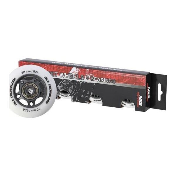 Nils Extreme PU 70x24 82A BIAŁE MATOWE (4 szt.) + ABEC-9 (8 szt.) ZESTAW NILS EXTREME