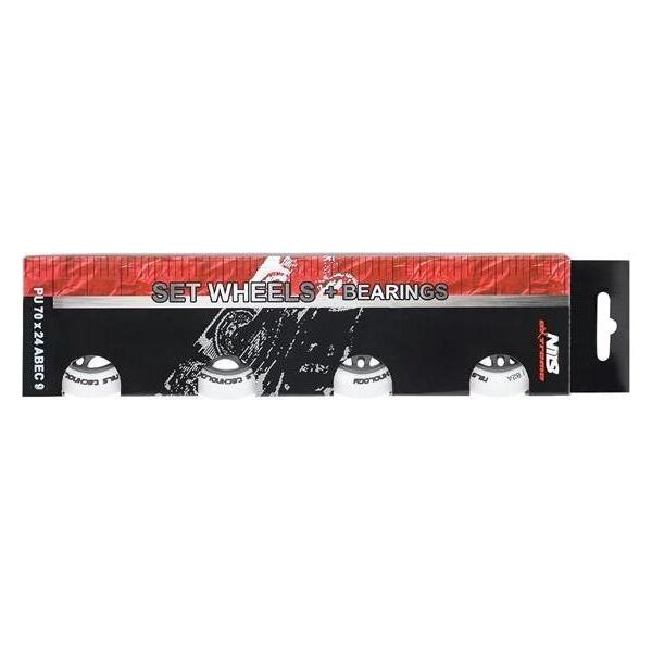 Nils Extreme PU 70x24 82A BIAŁE MATOWE (4 szt.) + ABEC-9 (8 szt.) ZESTAW NILS EXTREME